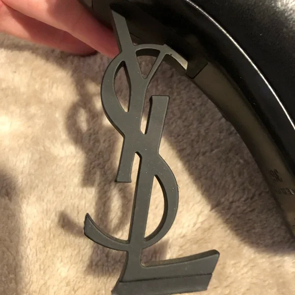 Authentic and rare Saint Laurent Black Heeled Boots with Logo Heel - Picture 6 of 8